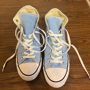 Powder blue high top converse sneakers